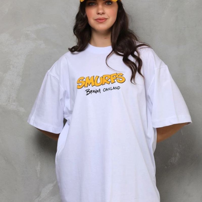 kadın Bisiklet Yaka Baskılı Oversize T-Shirt - Beyaz kadın Bisiklet Yaka Baskılı Oversize T-Shirt - Beyaz