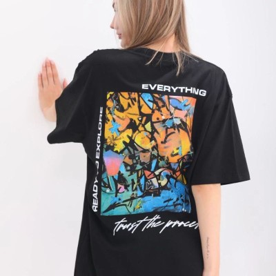 kadın Bisiklet Yaka Baskılı Oversize T-Shirt - Siyah kadın Bisiklet Yaka Baskılı Oversize T-Shirt - Siyah