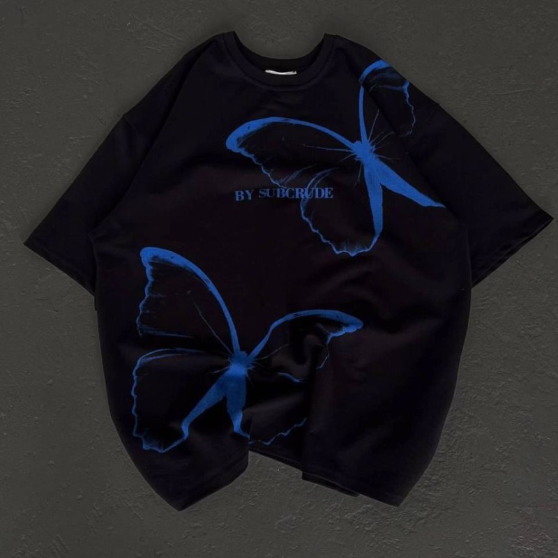 kadın Bisiklet Yaka Baskılı Oversize T-Shirt - Siyah kadın Bisiklet Yaka Baskılı Oversize T-Shirt - Siyah