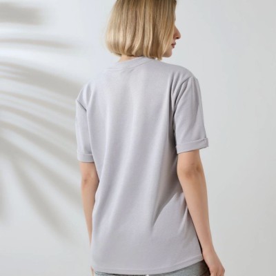 Kadın Bisiklet Yaka Baskılı Slim Fit T-Shirt - Boyalı Gri Kadın Bisiklet Yaka Baskılı Slim Fit T-Shirt - Boyalı Gri