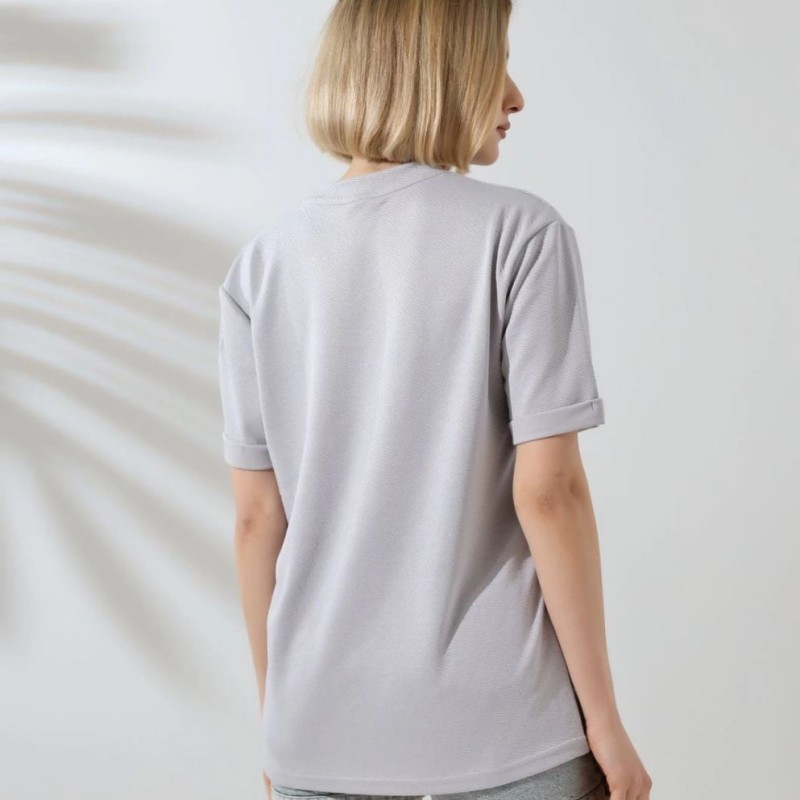 Kadın Bisiklet Yaka Baskılı Slim Fit T-Shirt - Boyalı Gri Kadın Bisiklet Yaka Baskılı Slim Fit T-Shirt - Boyalı Gri