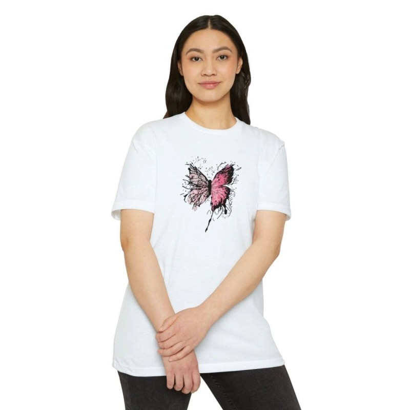 Kadın Bisiklet Yaka kelebek Baskılı Kısa kol T-Shirt - Beyaz Kadın Bisiklet Yaka kelebek Baskılı Kısa kol T-Shirt - Beyaz