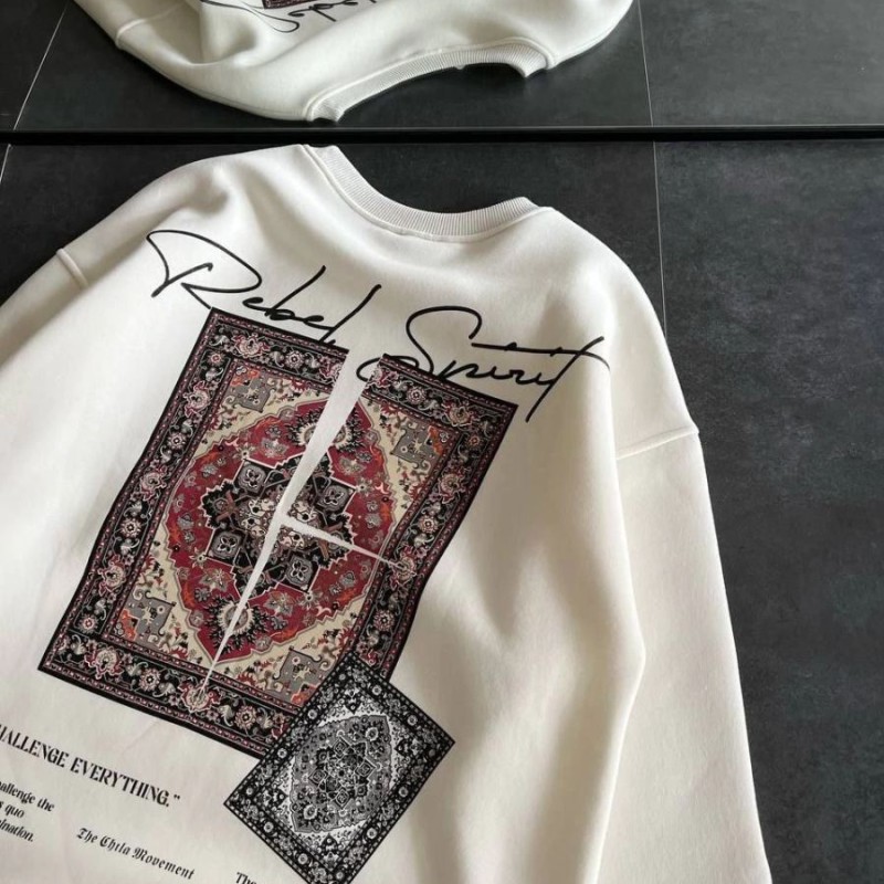Kadın Bisiklet Yaka Kilim Halı Baskılı 3 İplik Pamuklu Sweatshirt - Beyaz Kadın Bisiklet Yaka Kilim Halı Baskılı 3 İplik Pamuklu Sweatshirt - Beyaz
