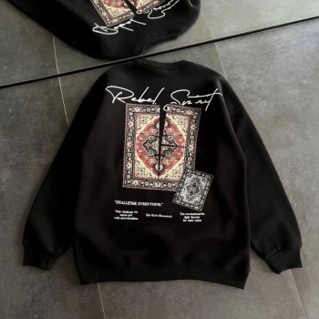 Kadın Bisiklet Yaka Kilim Halı Baskılı 3 İplik Pamuklu Sweatshirt - Siyah Kadın Bisiklet Yaka Kilim Halı Baskılı 3 İplik Pamuklu Sweatshirt - Siyah