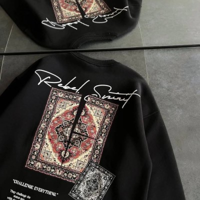 Kadın Bisiklet Yaka Kilim Halı Baskılı 3 İplik Pamuklu Sweatshirt - Siyah Kadın Bisiklet Yaka Kilim Halı Baskılı 3 İplik Pamuklu Sweatshirt - Siyah