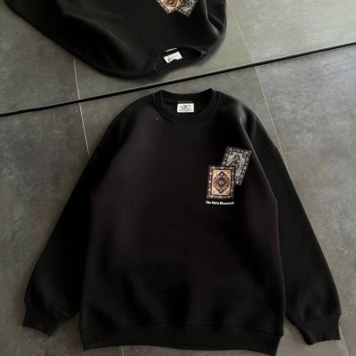 Kadın Bisiklet Yaka Kilim Halı Baskılı 3 İplik Pamuklu Sweatshirt - Siyah Kadın Bisiklet Yaka Kilim Halı Baskılı 3 İplik Pamuklu Sweatshirt - Siyah