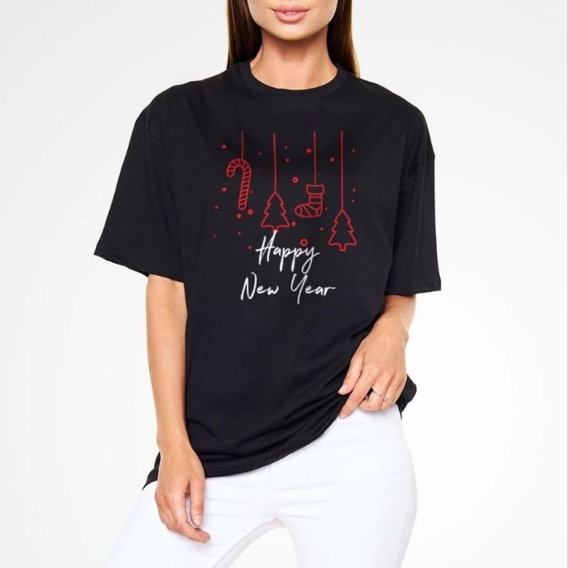 kadın Bisiklet Yaka Kısa kol Baskılı Oversize T-Shirt - Siyah kadın Bisiklet Yaka Kısa kol Baskılı Oversize T-Shirt - Siyah