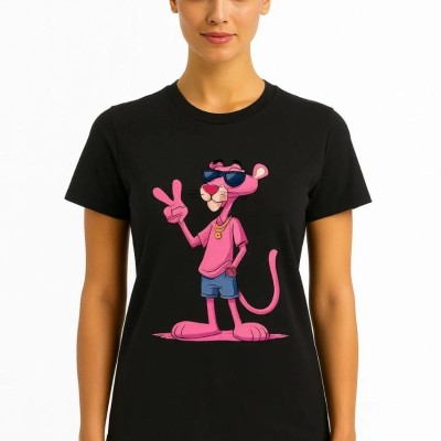 Kadın Bisiklet Yaka Kısa Kollu Baskılı T-shirt - Siyah Kadın Bisiklet Yaka Kısa Kollu Baskılı T-shirt - Siyah