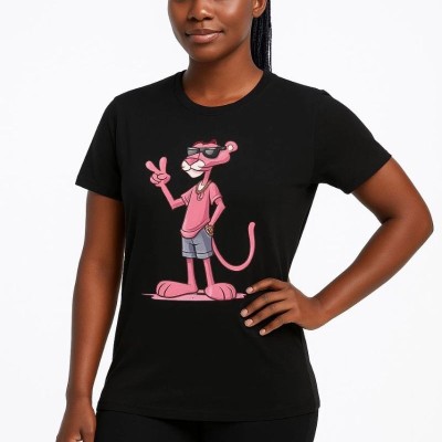 Kadın Bisiklet Yaka Kısa Kollu Baskılı T-shirt - Siyah Kadın Bisiklet Yaka Kısa Kollu Baskılı T-shirt - Siyah