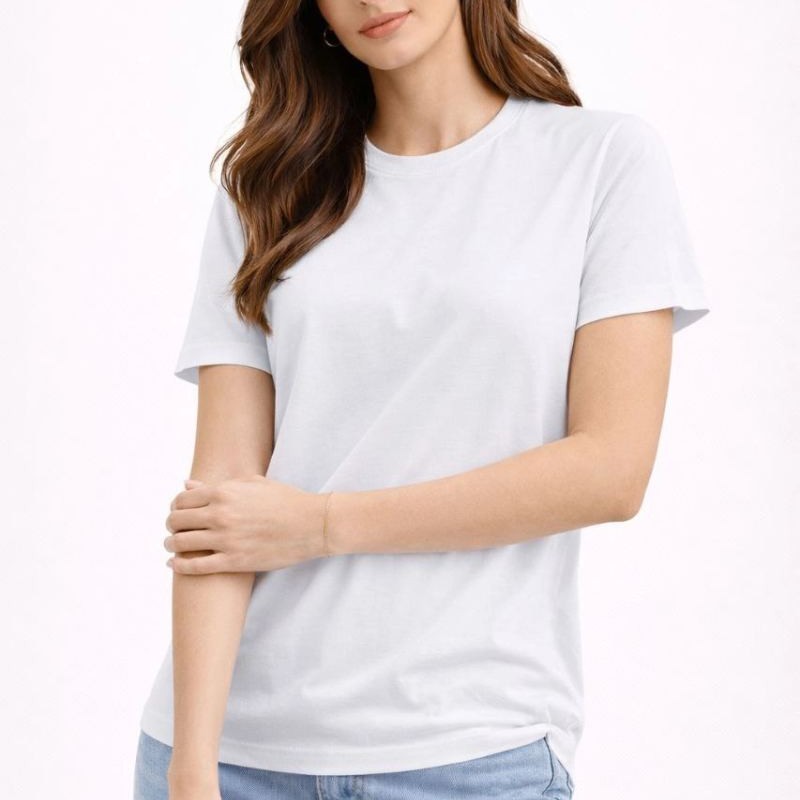 Kadın Bisiklet Yaka Yazlık Kısa kol Düz Tişört Regular Kalıp T-shirt - Beyaz Kadın Bisiklet Yaka Yazlık Kısa kol Düz Tişört Regular Kalıp T-shirt - Beyaz