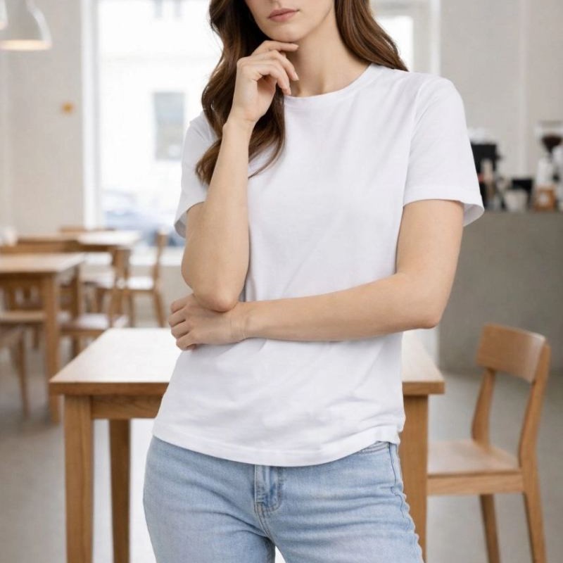 Kadın Bisiklet Yaka Yazlık Kısa kol Düz Tişört Regular Kalıp T-shirt - Beyaz Kadın Bisiklet Yaka Yazlık Kısa kol Düz Tişört Regular Kalıp T-shirt - Beyaz