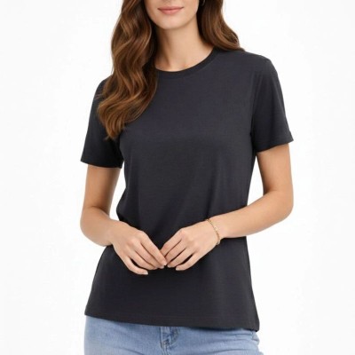 Kadın Bisiklet Yaka Yazlık Kısa kol Düz Tişört Regular Kalıp T-shirt - Füme Kadın Bisiklet Yaka Yazlık Kısa kol Düz Tişört Regular Kalıp T-shirt - Füme