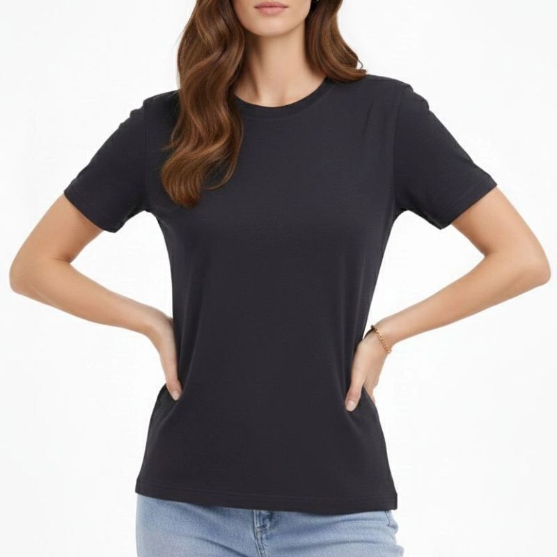 Kadın Bisiklet Yaka Yazlık Kısa kol Düz Tişört Regular Kalıp T-shirt - Füme Kadın Bisiklet Yaka Yazlık Kısa kol Düz Tişört Regular Kalıp T-shirt - Füme