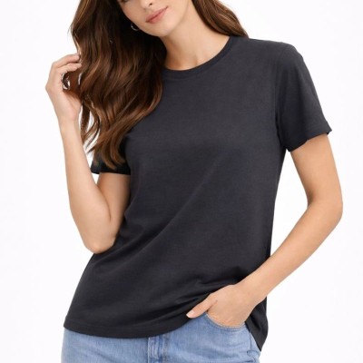 Kadın Bisiklet Yaka Yazlık Kısa kol Düz Tişört Regular Kalıp T-shirt - Füme Kadın Bisiklet Yaka Yazlık Kısa kol Düz Tişört Regular Kalıp T-shirt - Füme