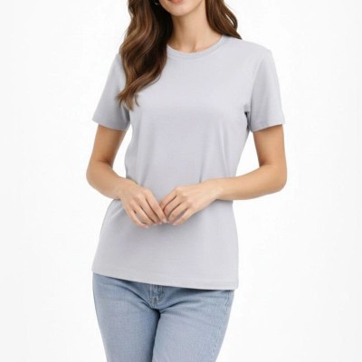 Kadın Bisiklet Yaka Yazlık Kısa kol Düz Tişört Regular Kalıp T-shirt - Gri Kadın Bisiklet Yaka Yazlık Kısa kol Düz Tişört Regular Kalıp T-shirt - Gri