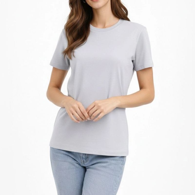 Kadın Bisiklet Yaka Yazlık Kısa kol Düz Tişört Regular Kalıp T-shirt - Gri Kadın Bisiklet Yaka Yazlık Kısa kol Düz Tişört Regular Kalıp T-shirt - Gri