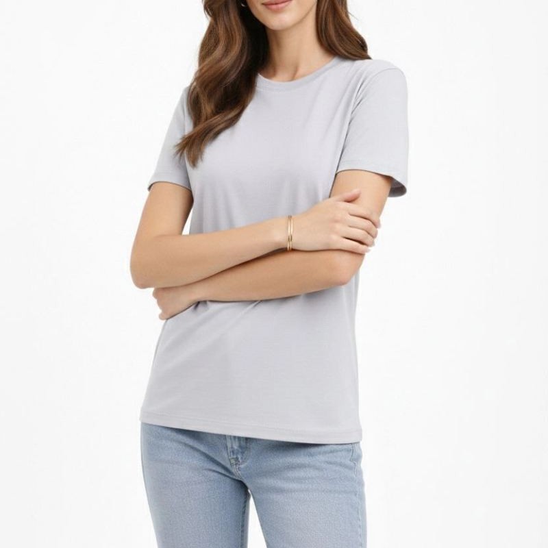 Kadın Bisiklet Yaka Yazlık Kısa kol Düz Tişört Regular Kalıp T-shirt - Gri Kadın Bisiklet Yaka Yazlık Kısa kol Düz Tişört Regular Kalıp T-shirt - Gri