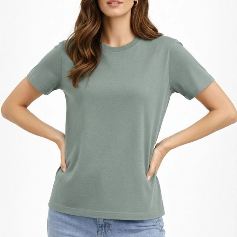 Kadın Bisiklet Yaka Yazlık Kısa kol Düz Tişört Regular Kalıp T-shirt - Mint Yeşili Kadın Bisiklet Yaka Yazlık Kısa kol Düz Tişört Regular Kalıp T-shirt - Mint Yeşili