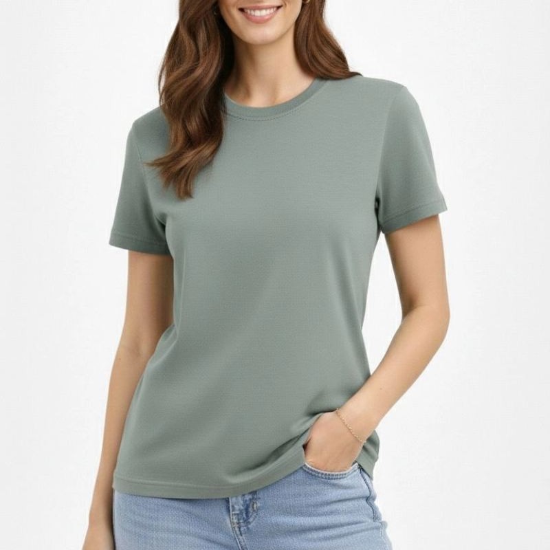 Kadın Bisiklet Yaka Yazlık Kısa kol Düz Tişört Regular Kalıp T-shirt - Mint Yeşili Kadın Bisiklet Yaka Yazlık Kısa kol Düz Tişört Regular Kalıp T-shirt - Mint Yeşili