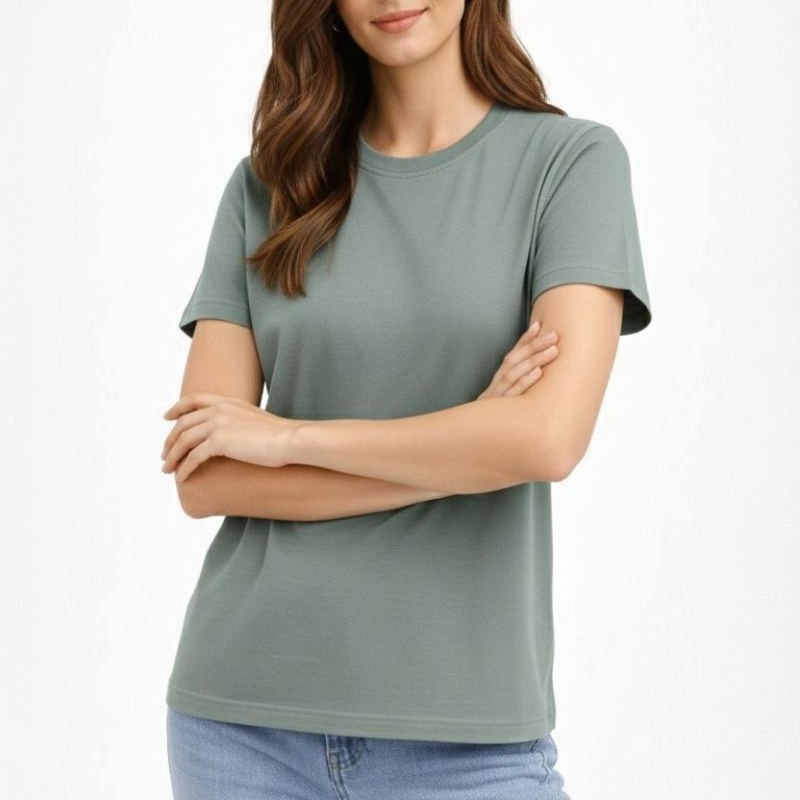 Kadın Bisiklet Yaka Yazlık Kısa kol Düz Tişört Regular Kalıp T-shirt - Mint Yeşili Kadın Bisiklet Yaka Yazlık Kısa kol Düz Tişört Regular Kalıp T-shirt - Mint Yeşili