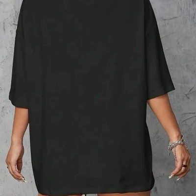 Kadın Brooklyn Baskılı Tişört Kısa Kol Bisiklet Yaka Oversize T-Shirt - Siyah Kadın Brooklyn Baskılı Tişört Kısa Kol Bisiklet Yaka Oversize T-Shirt - Siyah