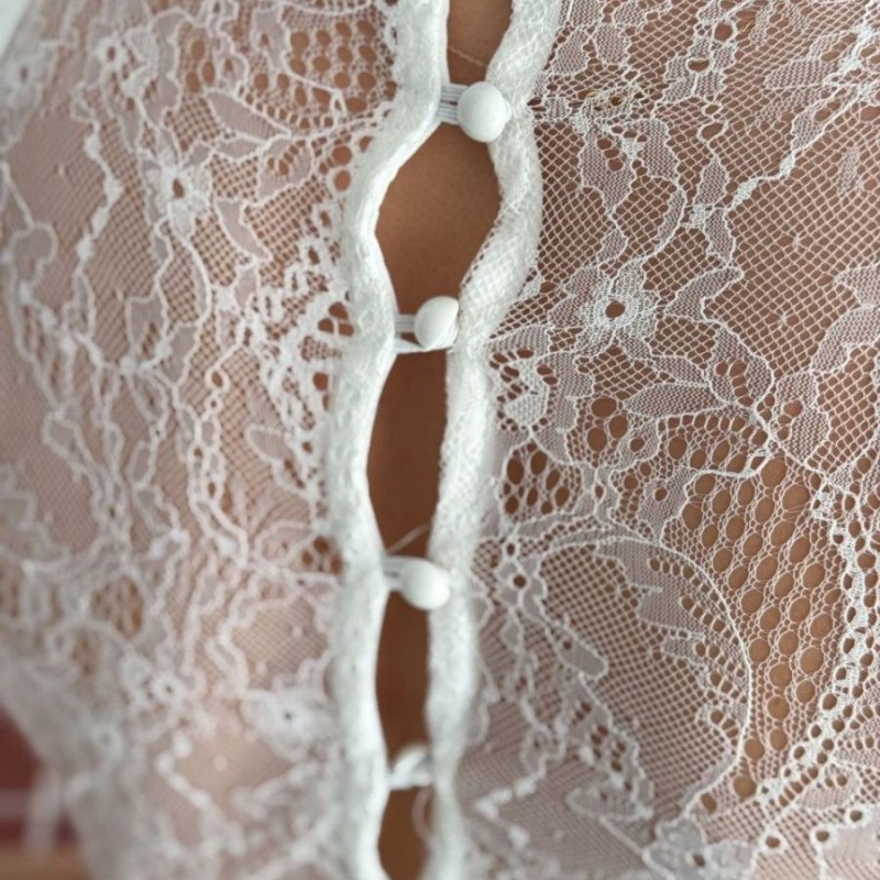 Kadın Dantel Detaylı Derin Dekolte Body Şık Kolsuz Yazlık Bodysuit - Beyaz