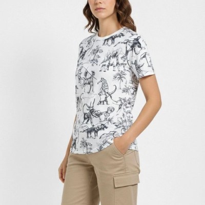 Kadın Dinozor Dijıtal ön ve arka Baskılı Tişört Bisiklet Yaka T-Shirt - Beyaz Kadın Dinozor Dijıtal ön ve arka Baskılı Tişört Bisiklet Yaka T-Shirt - Beyaz