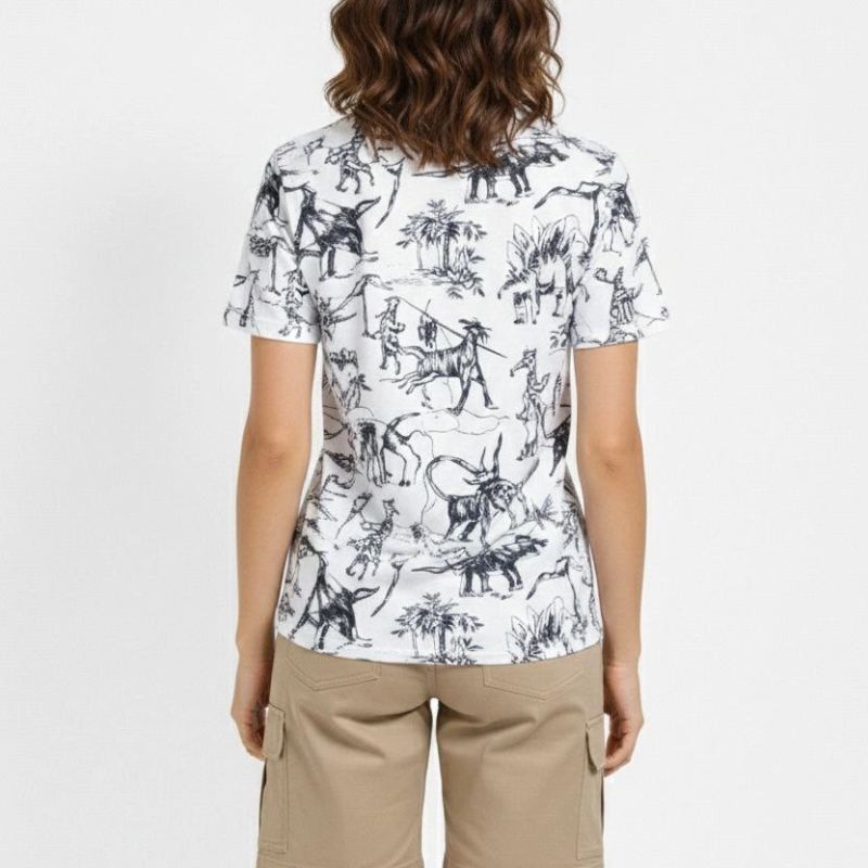 Kadın Dinozor Dijıtal ön ve arka Baskılı Tişört Bisiklet Yaka T-Shirt - Beyaz Kadın Dinozor Dijıtal ön ve arka Baskılı Tişört Bisiklet Yaka T-Shirt - Beyaz