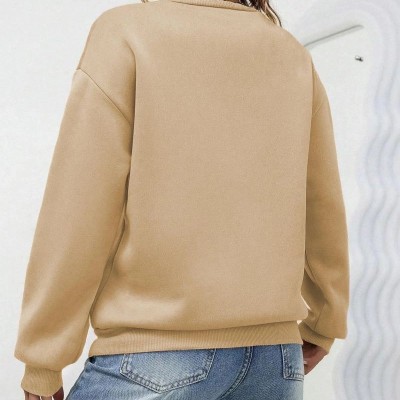 Kadın Düz Bisiklet Yaka 3 İplik  Sweatshirt - Bej