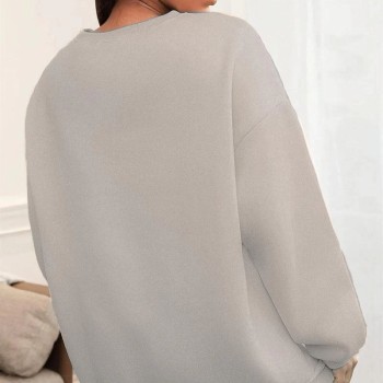 Kadın Düz Bisiklet Yaka 3 İplik Sweatshirt - Boyalı Gri