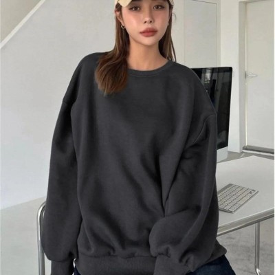 Kadın Düz Bisiklet Yaka 3 iplik Sweatshirt - Siyah Kadın Düz Bisiklet Yaka 3 iplik Sweatshirt - Siyah