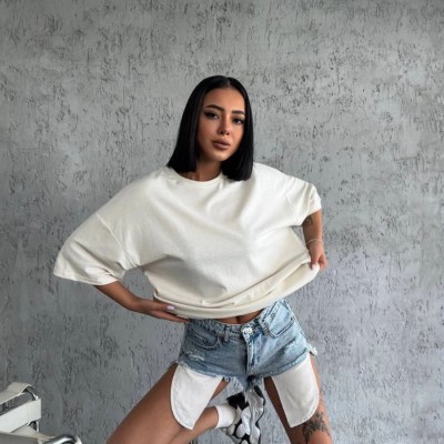 Kadın Düz T-Shirt Kısa Kol Bisiklet Yaka Oversize Rahat Kalıp Günlük Tişört - Beyaz Kadın Düz T-Shirt Kısa Kol Bisiklet Yaka Oversize Rahat Kalıp Günlük Tişört - Beyaz