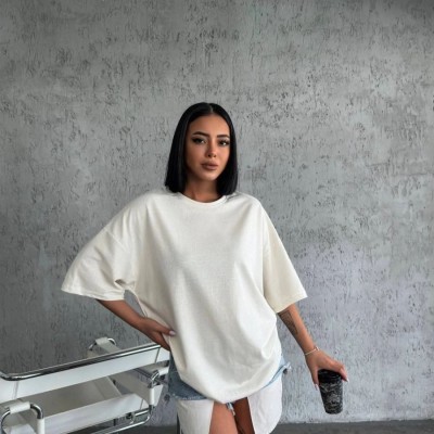 Kadın Düz T-Shirt Kısa Kol Bisiklet Yaka Oversize Rahat Kalıp Günlük Tişört - Beyaz Kadın Düz T-Shirt Kısa Kol Bisiklet Yaka Oversize Rahat Kalıp Günlük Tişört - Beyaz