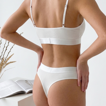 Kadın Ekru Çıkarılabilir Pedli Fitilli Dantelli Bralet Takımı