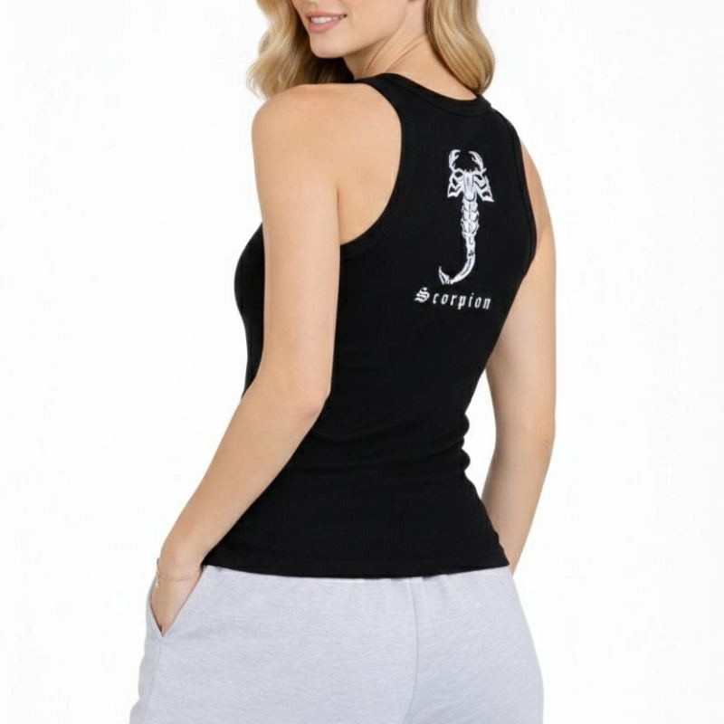 Kadın Fitilli Atlet Sıfır Yaka Slim Fit Arka Baskılı Spor Atlet - Siyah Kadın Fitilli Atlet Sıfır Yaka Slim Fit Arka Baskılı Spor Atlet - Siyah