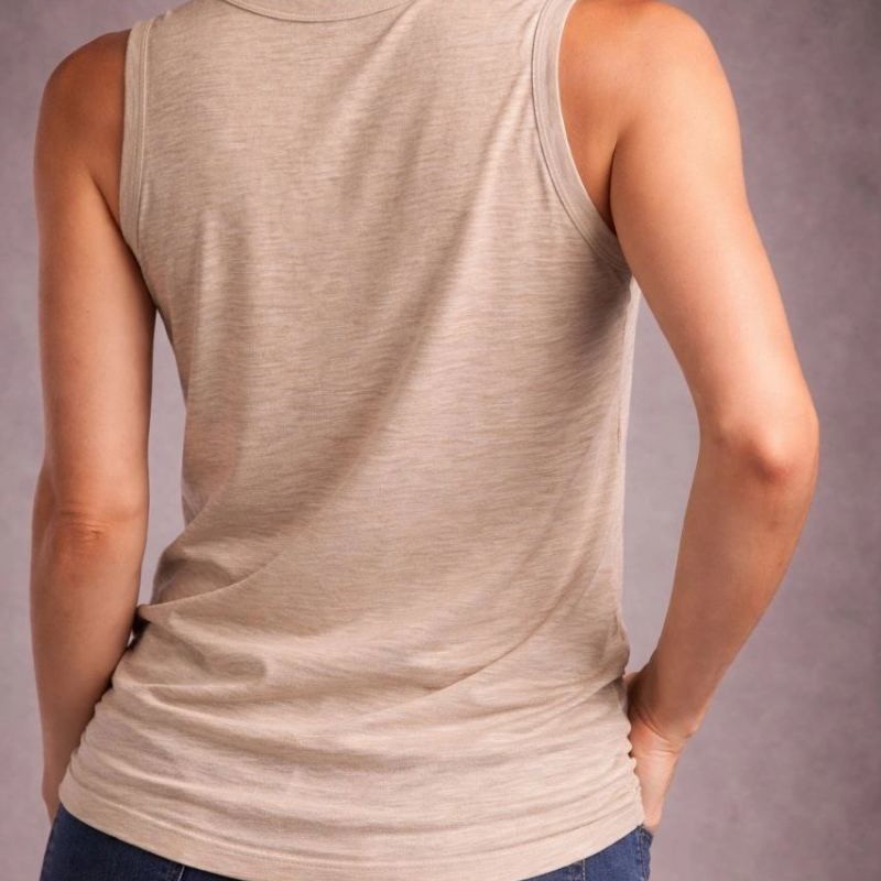 Kadın Flamlı Kumaş Kolsuz Atlet Günlük Fitness Spor T-Shirt - Taş Kadın Flamlı Kumaş Kolsuz Atlet Günlük Fitness Spor T-Shirt - Taş