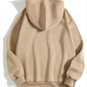 Kadın Kapüşonlu Kanguru Cepli 3 İplik Pamuklu Düz Hoodie Sweatshirt - Bej Kadın Kapüşonlu Kanguru Cepli 3 İplik Pamuklu Düz Hoodie Sweatshirt - Bej