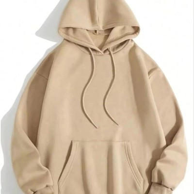 Kadın Kapüşonlu Kanguru Cepli 3 İplik Pamuklu Düz Hoodie Sweatshirt - Bej Kadın Kapüşonlu Kanguru Cepli 3 İplik Pamuklu Düz Hoodie Sweatshirt - Bej