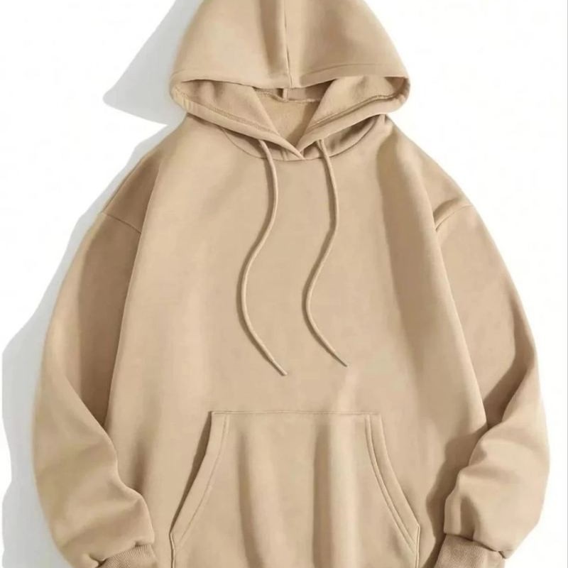 Kadın Kapüşonlu Kanguru Cepli 3 İplik Pamuklu Düz Hoodie Sweatshirt - Bej Kadın Kapüşonlu Kanguru Cepli 3 İplik Pamuklu Düz Hoodie Sweatshirt - Bej