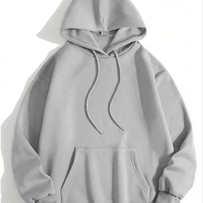 Kadın Kapüşonlu Kanguru Cepli 3 İplik Pamuklu Düz Hoodie Sweatshirt - Gri Kadın Kapüşonlu Kanguru Cepli 3 İplik Pamuklu Düz Hoodie Sweatshirt - Gri
