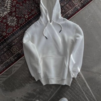 Kadın Kapüşonlu Kanguru Cepli 3 İplik Pamuklu Oversize Hoodie Sweatshirt - Beyaz Kadın Kapüşonlu Kanguru Cepli 3 İplik Pamuklu Oversize Hoodie Sweatshirt - Beyaz