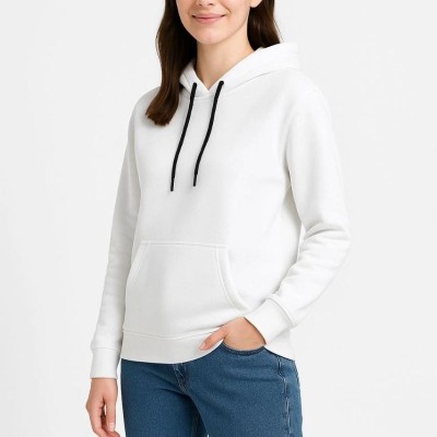 Kadın Kapüşonlu Kanguru Cepli 3 İplik Pamuklu Oversize Hoodie Sweatshirt - Beyaz Kadın Kapüşonlu Kanguru Cepli 3 İplik Pamuklu Oversize Hoodie Sweatshirt - Beyaz