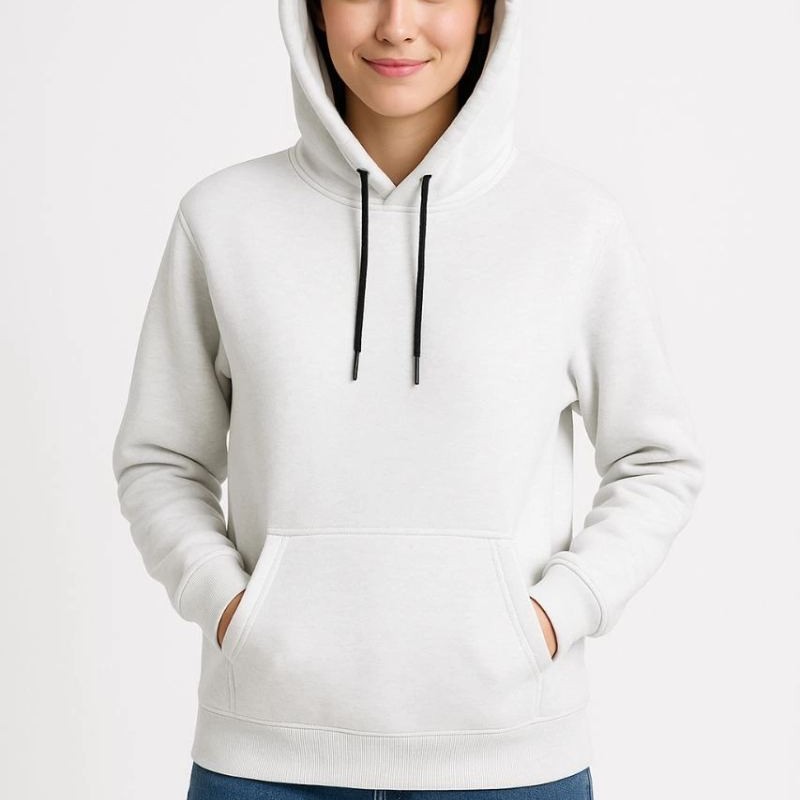 Kadın Kapüşonlu Kanguru Cepli 3 İplik Pamuklu Oversize Hoodie Sweatshirt - Beyaz Kadın Kapüşonlu Kanguru Cepli 3 İplik Pamuklu Oversize Hoodie Sweatshirt - Beyaz