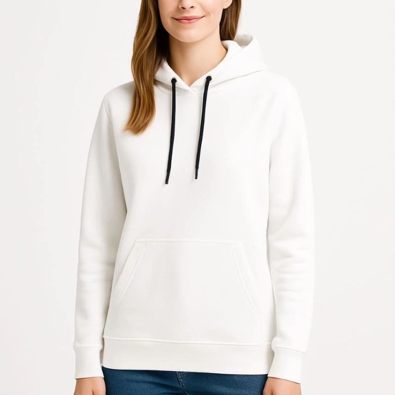Kadın Kapüşonlu Kanguru Cepli 3 İplik Pamuklu Oversize Hoodie Sweatshirt - Beyaz Kadın Kapüşonlu Kanguru Cepli 3 İplik Pamuklu Oversize Hoodie Sweatshirt - Beyaz