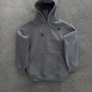 Kadın Kapüşonlu Kanguru Cepli 3 İplik Pamuklu Oversize Hoodie Sweatshirt - Boyalı Gri Kadın Kapüşonlu Kanguru Cepli 3 İplik Pamuklu Oversize Hoodie Sweatshirt - Boyalı Gri