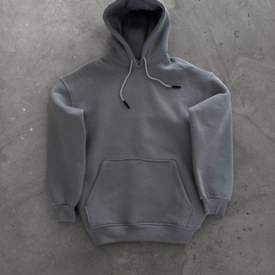 Kadın Kapüşonlu Kanguru Cepli 3 İplik Pamuklu Oversize Hoodie Sweatshirt - Boyalı Gri Kadın Kapüşonlu Kanguru Cepli 3 İplik Pamuklu Oversize Hoodie Sweatshirt - Boyalı Gri