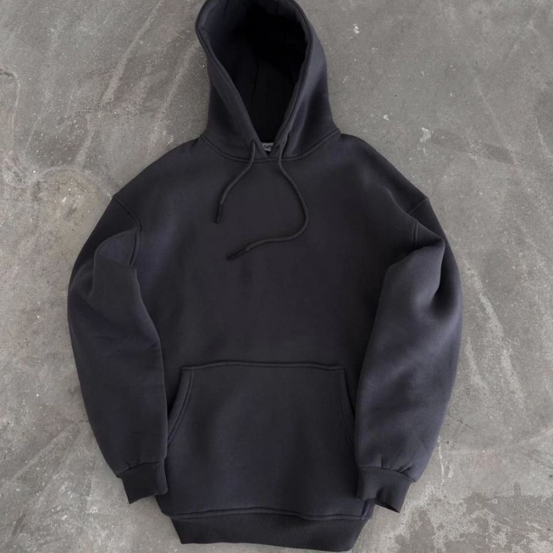 Kadın Kapüşonlu Kanguru Cepli 3 İplik Pamuklu Oversize Hoodie Sweatshirt - Füme Kadın Kapüşonlu Kanguru Cepli 3 İplik Pamuklu Oversize Hoodie Sweatshirt - Füme