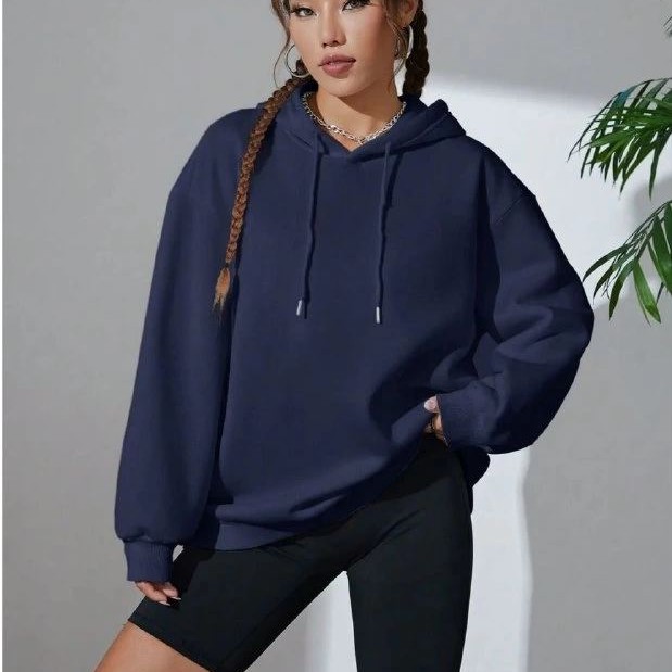 Kadın Kapüşonlu Kanguru Cepli 3 İplik Pamuklu Oversize Hoodie Sweatshirt - Lacivert Kadın Kapüşonlu Kanguru Cepli 3 İplik Pamuklu Oversize Hoodie Sweatshirt - Lacivert