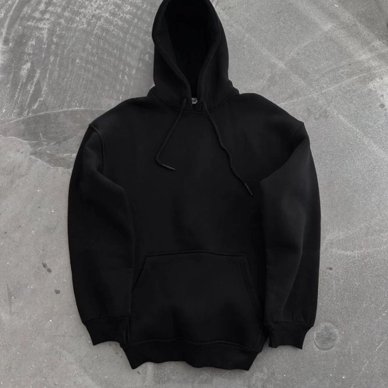 Kadın Kapüşonlu Kanguru Cepli 3 İplik Pamuklu Oversize Hoodie Sweatshirt - Siyah Kadın Kapüşonlu Kanguru Cepli 3 İplik Pamuklu Oversize Hoodie Sweatshirt - Siyah