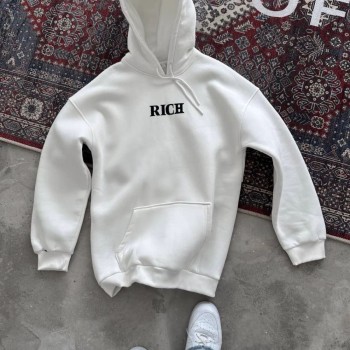 Kadın Kapüşonlu Kanguru Cepli Sweatshirt 3 İplik Pamuklu Baskılı Hoodie - Beyaz Kadın Kapüşonlu Kanguru Cepli Sweatshirt 3 İplik Pamuklu Baskılı Hoodie - Beyaz